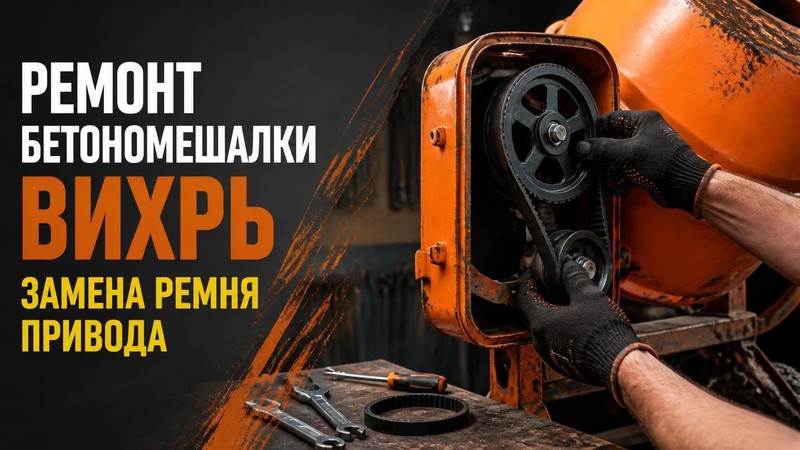 Ремонт бетономешалки ВИХРЬ: замена ремня привода