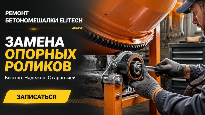 Ремонт бетономешалки Elitech: замена роликов опорных