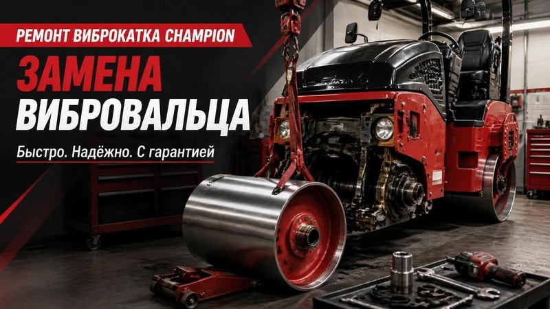 Ремонт виброкатка CHAMPION: замена вибровальца