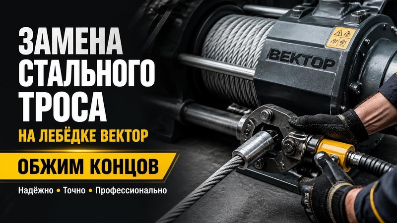 Замена стального троса на лебедке Вектор с обжимом концов