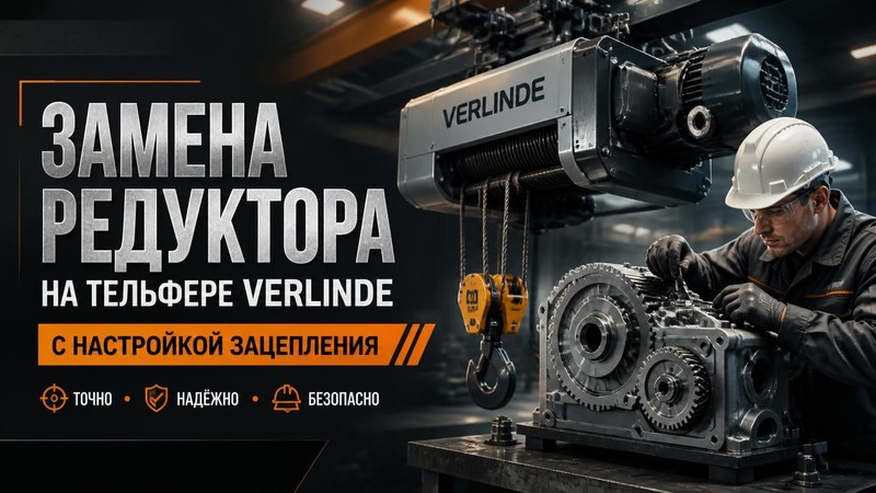 Замена редуктора на тельфере VERLINDE с настройкой зацепления
