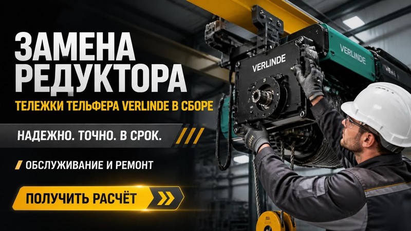 Замена редуктора тележки тельфера VERLINDE в сборе