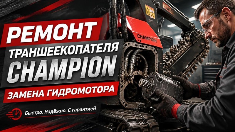 Ремонт траншеекопателя CHAMPION: замена гидромотора