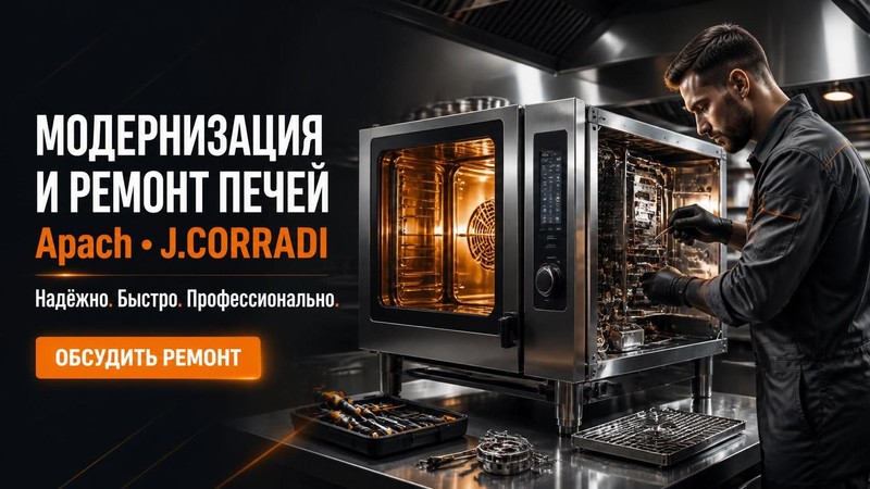 Модернизация и ремонт печей общепита Apach, J.CORRADI