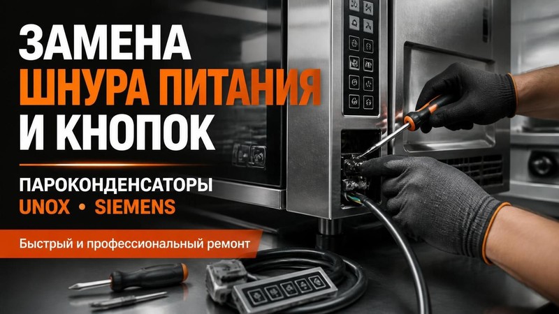 Замена шнура питания и кнопок пароконденсатора UNOX, Siemens
