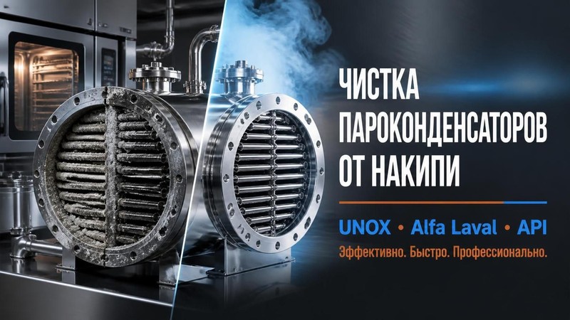 Чистка пароконденсаторов от накипи UNOX, Alfa Laval, API