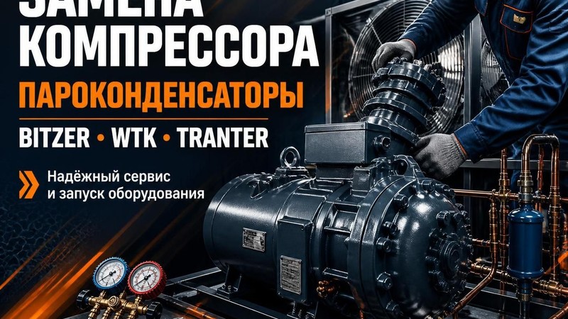 Замена компрессора пароконденсатора BITZER, WTK, Tranter