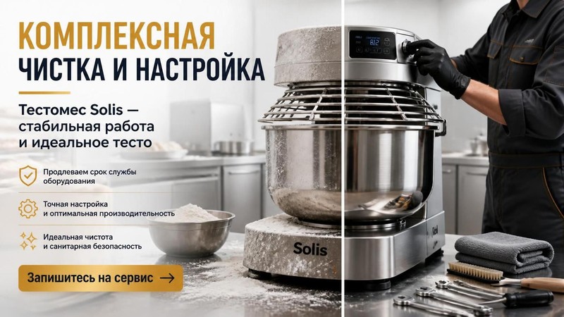Комплексная чистка и настройка тестомеса Solis