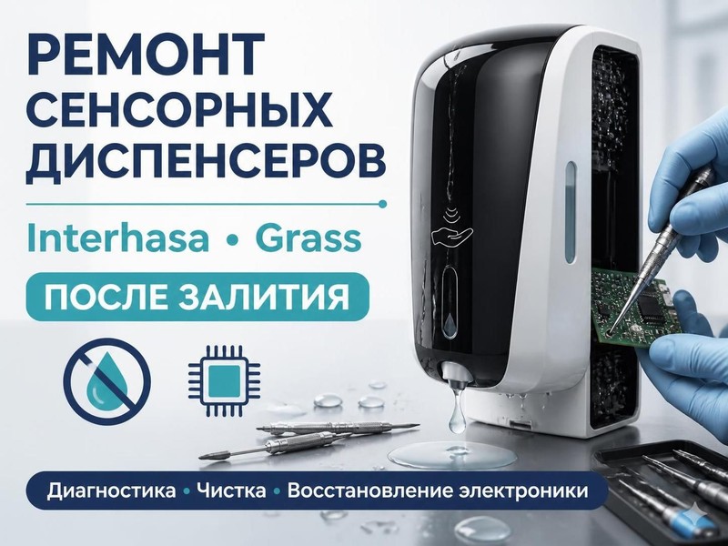 Ремонт сенсорных диспенсеров Interhasa, Grass после залития — Владимир, фото