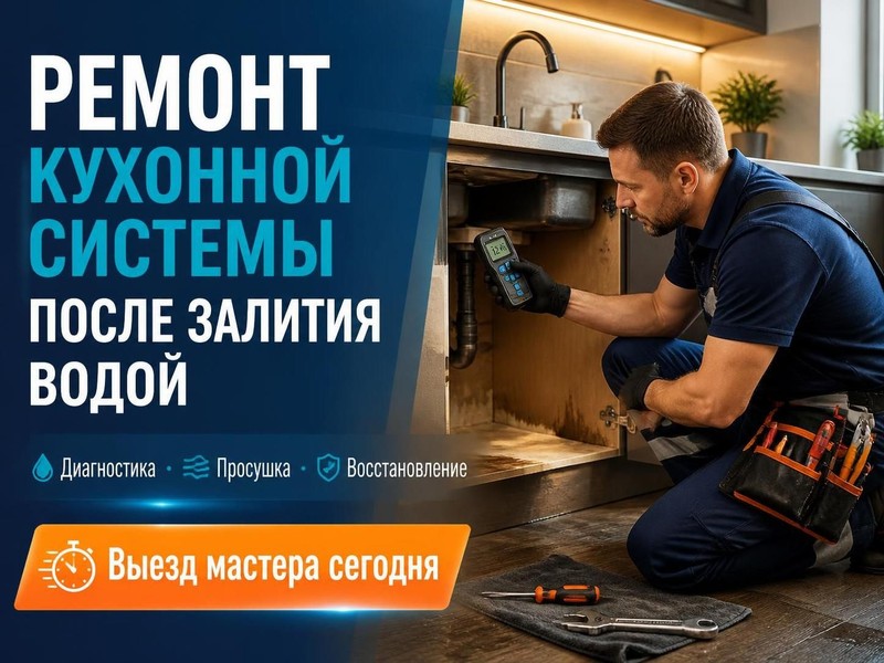 Ремонт кухонной системы после залития водой — Алексей, фото