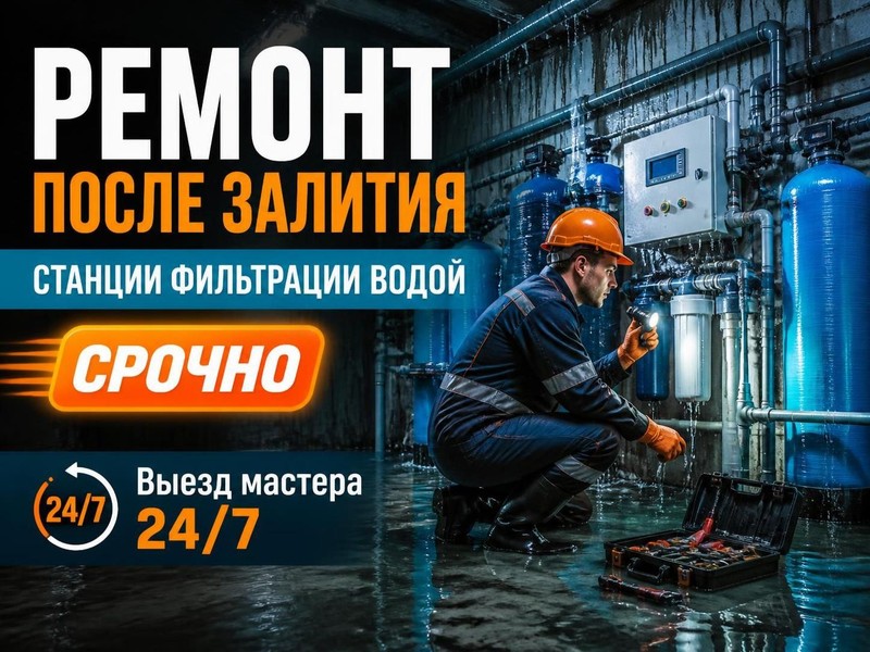 Ремонт после залития станции фильтрации водой – срочно — Николай, фото