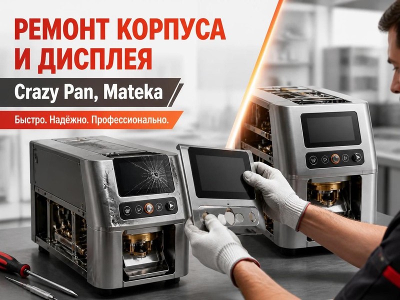 Ремонт корпуса и дисплея машины для пасты Crazy Pan, Mateka