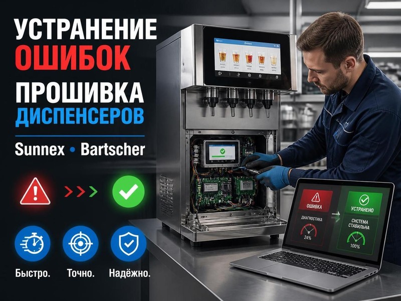 Устранение ошибок и прошивка диспенсеров Sunnex, Bartscher