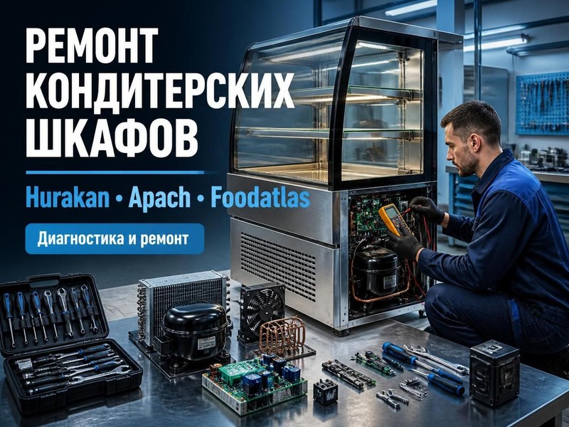 Ремонт кондитерских шкафов Hurakan, Apach, Foodatlas