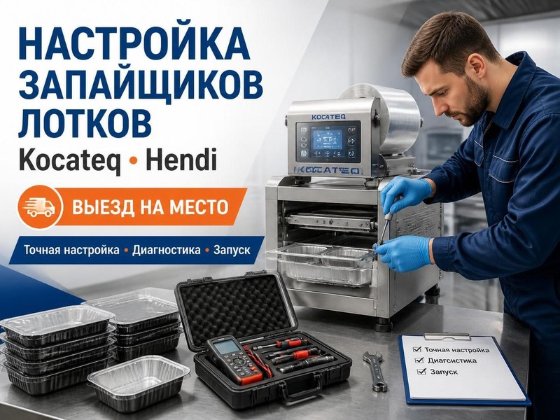 Настройка запайщиков лотков Kocateq, Hendi на месте