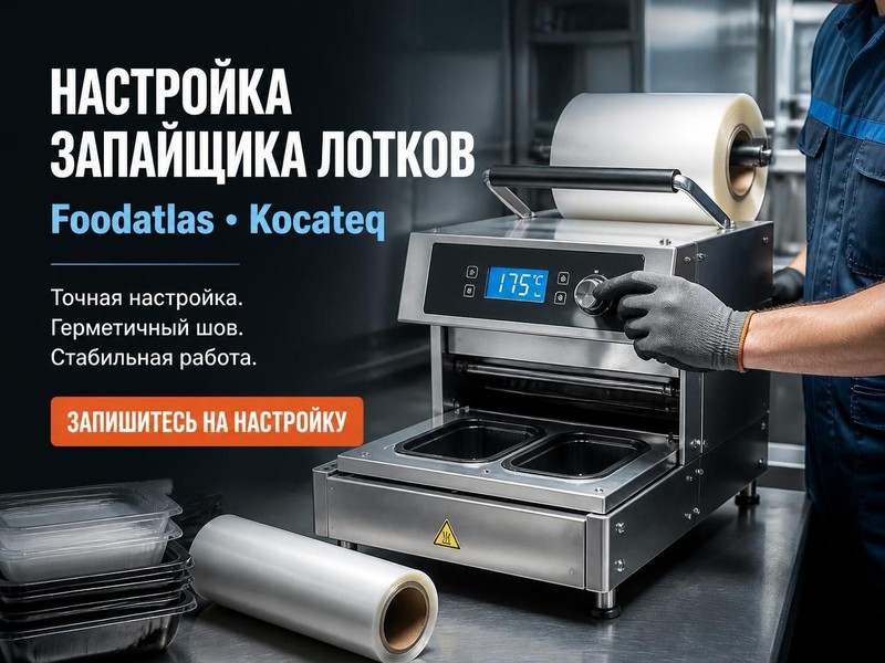 Настройка запайщика лотков Foodatlas, Kocateq