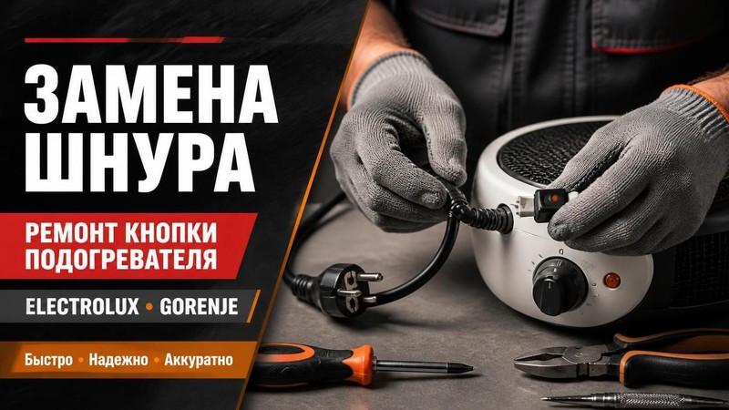 Замена шнура и ремонт кнопки подогревателя Electrolux, Gorenje