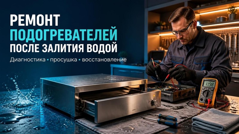 Ремонт подогревателей посуды после залития водой