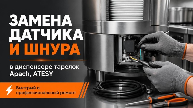 Замена датчика и шнура в диспенсере тарелок Apach, ATESY