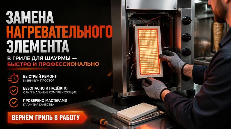 Замена нагревательного элемента в гриле для шаурмы