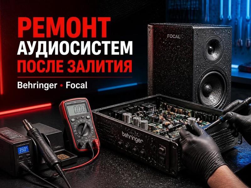 Ремонт аудиосистем после залития Behringer, Focal