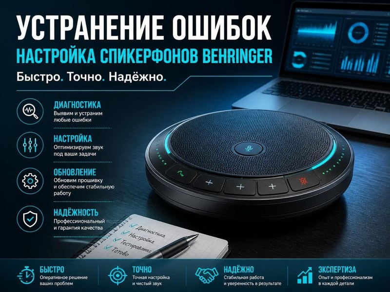 Устранение ошибок и настройка спикерфонов Behringer