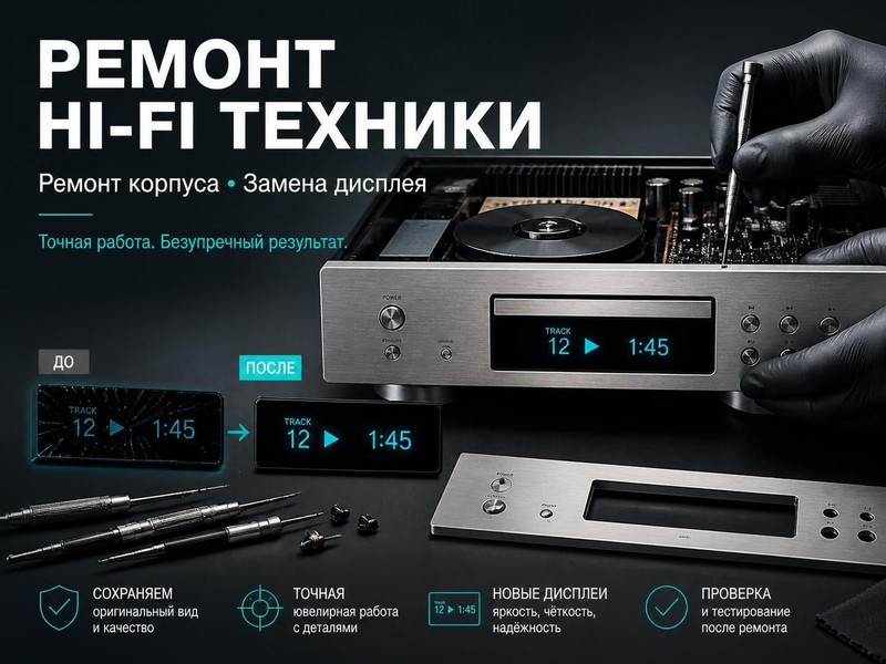 Ремонт корпуса и замена дисплея в Hi-Fi технике