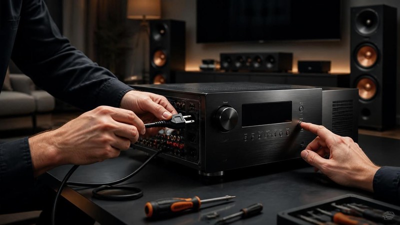 Замена шнура и починка кнопки в системе домашнего театра