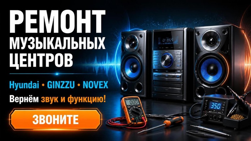 Ремонт музыкальных центров Hyundai, GINZZU, NOVEX