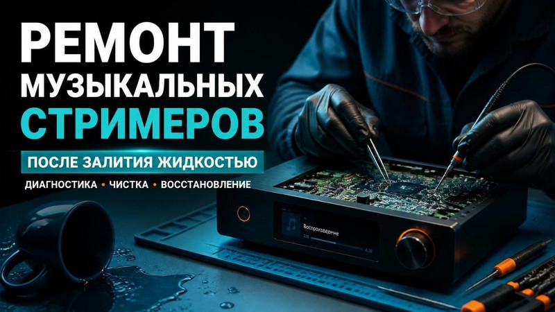 Ремонт музыкальных стримеров после залития жидкостью