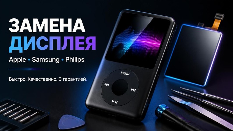 Замена дисплея на плеерах Apple, Samsung, Philips