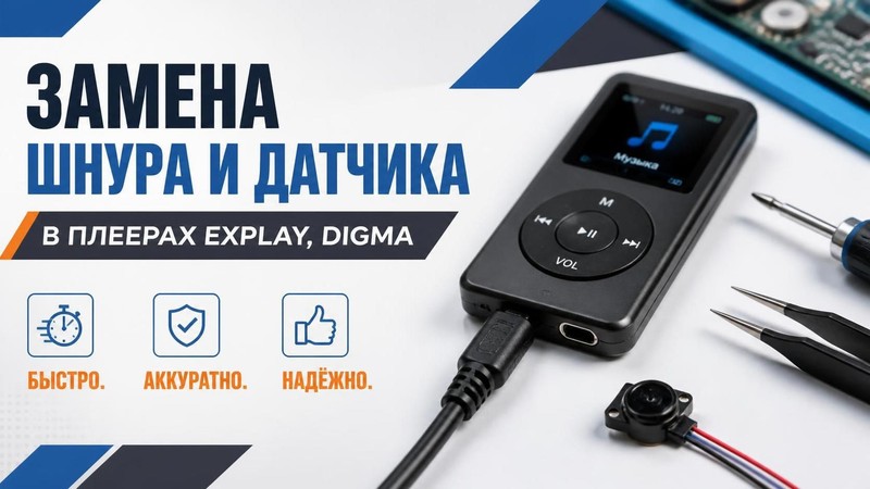 Замена шнура и датчика в плеерах EXPLAY, DIGMA