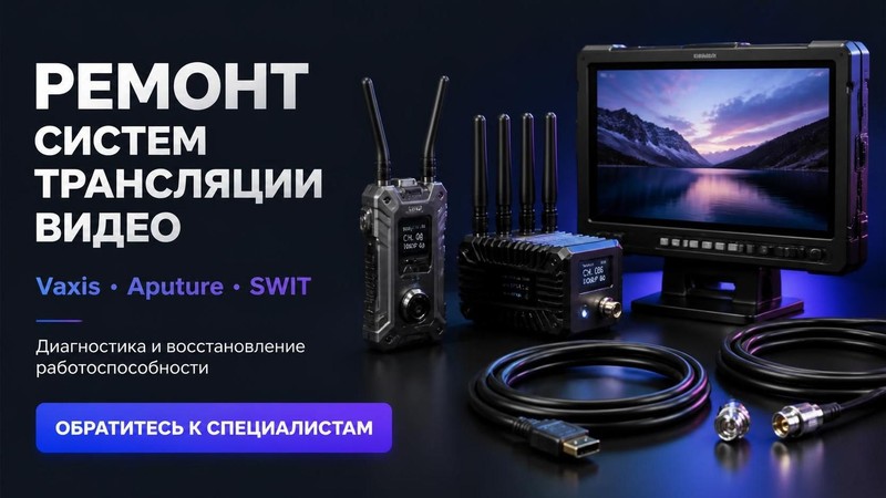 Ремонт систем трансляции видео Vaxis, Aputure, SWIT