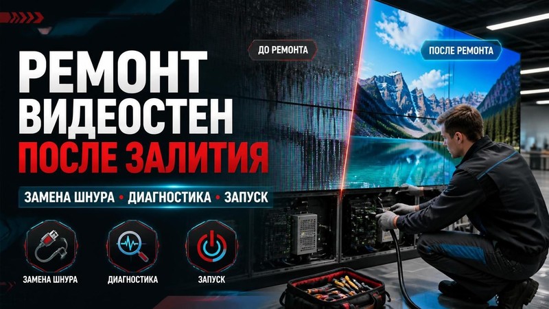 Ремонт видеостен после залития и замена шнура