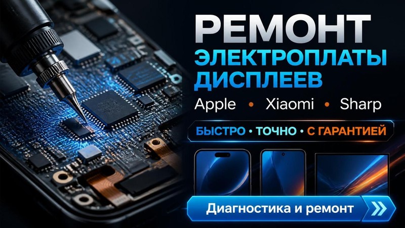 Ремонт электроплаты дисплеев Apple, Xiaomi, Sharp