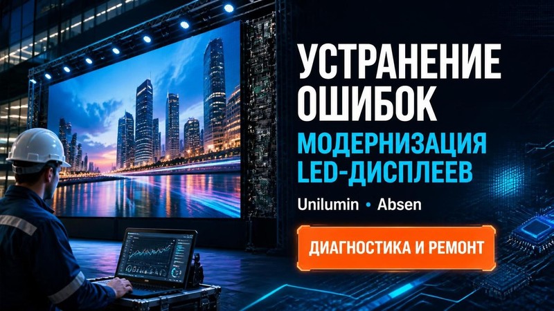 Устранение ошибок и модернизация дисплеев Unilumin, Absen