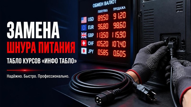 Замена шнура питания табло курсов Инфо Табло