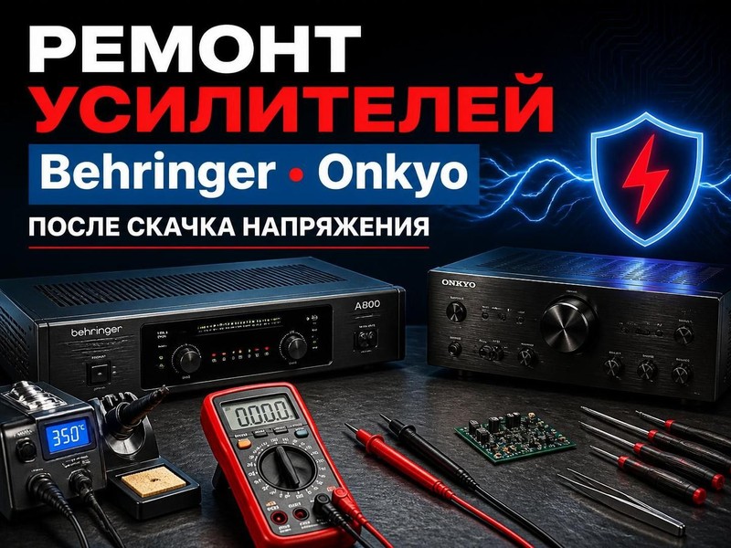 Ремонт усилителей Behringer, Onkyo после скачка напряжения