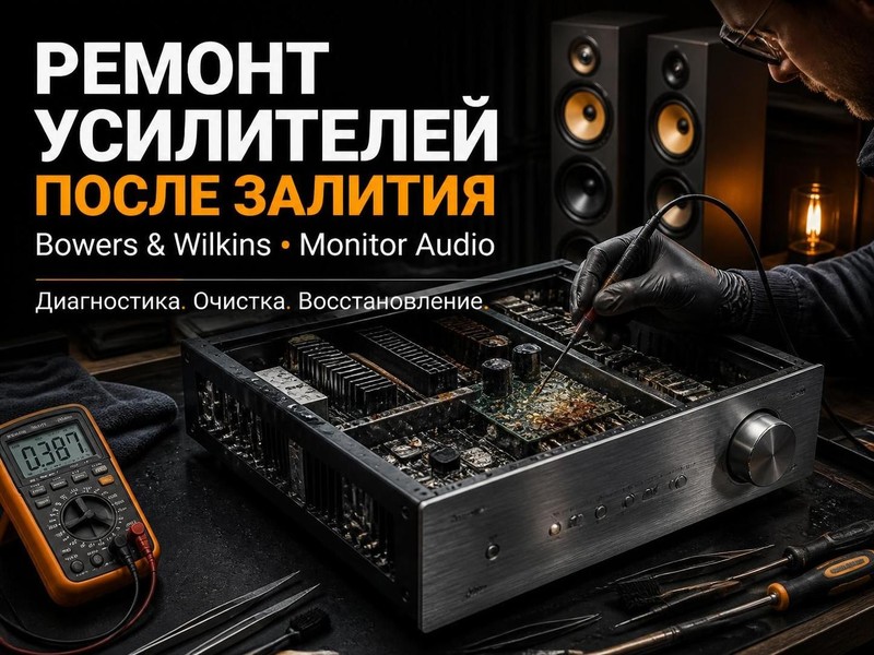 Ремонт усилителей Bowers & Wilkins, Monitor Audio после залития — Сергей, фото
