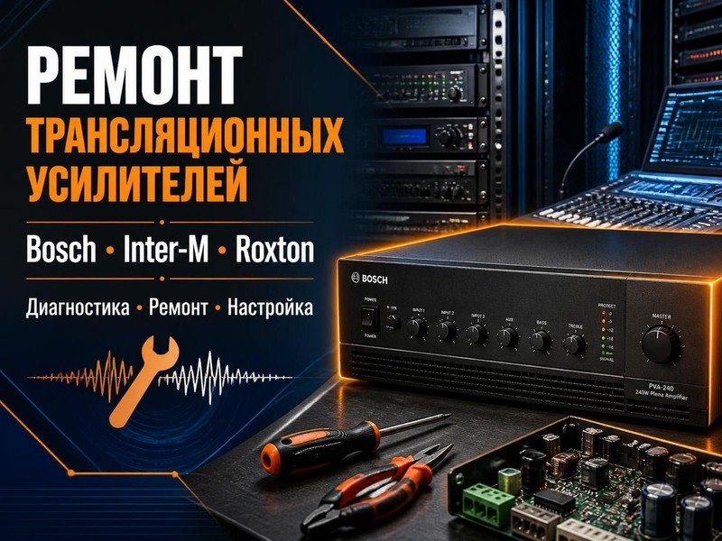 Ремонт трансляционных усилителей Bosch, Inter-M, Roxton