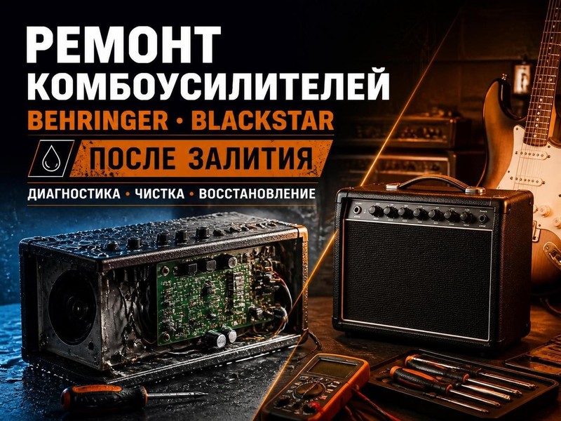 Ремонт комбоусилителей Behringer, Blackstar после залития